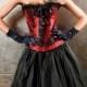 RED AND BLACK GOTHIC VICTORIAN LACE OVERBUST CORSET