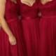 Elegant V-neck Floor Length Chiffon Sleeveless Red Bridesmaid Dress