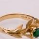 Leaves Engagement Ring No.4 - 14K Gold and Emerald engagement ring, engagement ring, leaf ring, filigree, antique, art nouveau, vintage