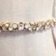 Crystal and Opal Bridal Belt- Narrow Bridal Belt- Swarovski Crystal Bridal Sash- Gold Bridal Sash