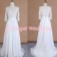 Two-piece wedding dress, lace and chiffon bridal dress, french sleeves, full length, slim-line shape, Off-shoulder neckline