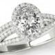2.25 Carat Oval Cut Forever One Moissanite & Diamond Halo Engagement Ring 14k White Gold - Multi Row Diamond Ring - Modern - For Women
