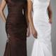 Square Ruched Short Sleeves Brown White Floor Length Taffeta