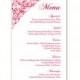 Wedding Menu Template DIY Menu Card Template Editable Text Word File Instant Download Red Pink Menu Template Elegant Printable Menu 4x7inch