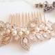Rose Gold Bridal Comb, Rose Gold Wedding Hair Comb, Crystal Leaf Hair Comb, Swarovski Pearl Bridal Headpiece, Bridal Hair Clip, AUGUSTINA