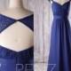 2016 Royal Blue Bridesmaid Dress, Lace Cap Sleeves Wedding Dress, Sweetheart Prom Dress, Long Open Back Formal Dress Floor Length (H181)