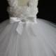 Shabby Chic Rustic White Flower Girl Tutu Dress Junior Bridesmaid Dress 1T2T3T4T5T6T7T8T9T