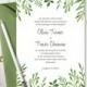 Watercolor Wedding Invitation Template "Lovely Leaves", Green. DIY Printable Nature Invite. Editable Text MS Word Template. Instant Download