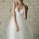 Deep V Neck Floor Length A Line Tiered Tulle Wedding Dress - Juliana By Cleo And Clementine