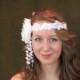 Boho Bridal headband, beautiful beaded lace set on a sheer organza ribbon,