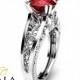 Unique 2CT Natural Ruby Ring Filigree  Ruby Engagement Ring Solid 14K White Gold Ring