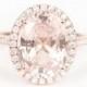 CERTIFIED - GIA Certified Huge Oval Peach Pink Champagne Sapphire & Diamond Halo Engagement Ring 18K Rose Gold