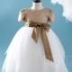 2016 Off White Mesh Bridesmaid dress Long, Short Sleeves Gold Sequin Puffy dress, Flower Girl dress Belt, A Line Baby dress (ZK077)