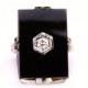 Antique Onyx & Diamond Ring Belais Brothers Alternative Art Deco Engagement Ring 18K White Gold Etched Diamond Wedding Ring