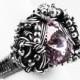 Engagement ring - light violet waterlily  - sterling silver and fine silver, Swarovski Violet zircon, Garnet Rhodolite  - engagement ring