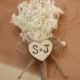 Rustic Baby's Breath Wedding Boutonniere with Personalized Heart Initials.