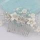 Annie-Mother Pearl Flower,Freshwater Pearl and Rhinestone Flower Bridal Comb