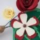 Handmade Wedding Boutonniere -- Dark Red and Ivory -- Paper Flowers, Roses (Rosette, Crimson, Maroon, Groomsmen, Boutineer, Bout)