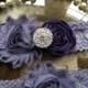 Wedding Garter - Eggplant purple garter - Garters - Toss Garter - Grey Lace Garter Set - Bridal Garters - Vintage - Grey - Gray - Rhinestone