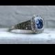 Halo Pave Diamond and Sapphire Tapered Engagement Ring.
