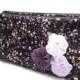 Wedding Clutches Set of 4, Black / Purple Cluthes, Bridesmaids Gift Bags, Purple Floral Purses