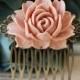Large Dusty Pink Rose Flower Bridal Wedding Hair Comb. Vintage Style Antique Brass Art Nouveau Filigree Hair Comb. Wedding Hairpiece