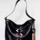 Black leather hobo bag. Black leather shoulder bag. Leather lacing bag.