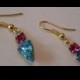 Fuchia & Aquamarine Pear Shape Vintage Glass Stone Earrings  MMJewelryCollection  We Ship Internationally