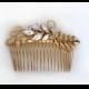 Victoria Comb, Gold Pearls Comb, Bridal Comb, Bridal Hair Accessory, Inlaid Pearls, Hand Made, Wedding Hairpiece, Golden Leaves Bride Comb