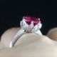 Ruby & Diamond Lotus Flower Engagement Ring Round 2ct 8mm 14k 18k White Yellow Rose Gold-Platinum-Custom made size-Wedding-Anniversary