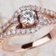 Rose Gold Engagement Ring - 14k Round Diamond Rose Gold Engagement Ring Pave Set 1.00 ctw, Center Stone 0.40ctw Round Diamond