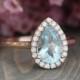 Pear Aquamarine Engagement Ring in 14k Rose Gold Halo Diamond Wedding Band 9x6mm Aquamarine Ring (Bridal Wedding Ring Set Available)