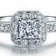 Art Deco Princess Cut Natural Diamond Engagement Ring Platinum Setting Diamond Ring