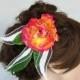 Bridal Hair Flower, Spring Weddings Headddress Head Piece Peach Fuschia Silk Peony, Unique Bridal Flower Hairpiece, Romantic Spring Wedding