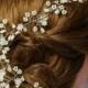 Bridal hair vine, pearl and flower bridal hair crown, boho bride forehead band, bridal pearl halo, wedding hair vine, Gyp babies breath vine