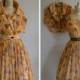 Vintage 1950s Floral Print Dress // Jean Lang 50's Dress Set  // 1950's Gold Poppy Print Dress and Bolero // 50s Party Dress Sz Medium