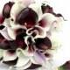 Purple Calla Lily Wedding Bouquet , Dark Plum Purple , Piscasso , Lavender and White , Wedding Bouquet