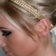 ON SALE Gold Topaz Rhinestone Ribbon Head Piece, rhinestone hair piece, bridal headband, accessories, Gold ribbon tie, Bohemian