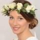 Ivory Floral Bridal Crown, Flower Crown, Rose Wedding Crown, Wedding Flower Crown, Rustic Headband, Flower Head Wreath, Bridal Hair Piece