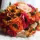 Autumn Bridal Bouquet & Boutonniere Set, Rustic Summer Wedding, Orange Fuchsia, Ranunculus Anemones Roses, Fall Indian Summer, Garden -SALE