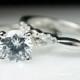 Petite Vintage Style Solitaire Diamond Engagement Ring & Wedding Band Complete Bridal Set Graceful Intricate Diamond Engagement Ring Set