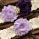 Wedding Garter, Bridal Garter Set - White Lace Garter, Keepsake Garter, Toss Garter, Shabby Chiffon Lavender Purple Wedding Garter Set