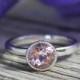 14k White Gold Morganite Ring // Round Bezel Halo Gemstone Ring // Alternative Engagement Ring // Eco-Friendly // Ready to Ship Size 7