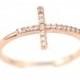 Sideways Cross Ring Russian Diamond CZ Rose Gold Plated 925 Sterling Silver