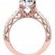 Art Deco Design Rose Gold Engagement Ring 14kt Rose Gold 1.0ct Round Forever One Moissanite Center .50ct Genuine Side Diamonds Wedding Ring