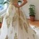 Gold Lace Strapless Ballgown Wedding Dress