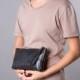 Black leather clutch - soft leather purse SALE wristlet cash envelope wallet - black wallet - zipper pouch- handmade black clutch