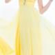 Criss Cross Crystals Straps Chiffon Ruched Yellow Floor Length
