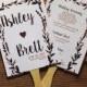 Rustic Wedding Program Fans Floral black and gold- 50 Fans