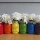 Painted And Distressed Ball Mason Jars- RAINBOW-Set Of 6-Flower Vases, Rustic Wedding, Centerpieces
